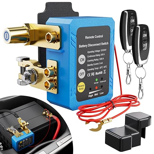 Remote Battery Disconnect Switch 12V 240A Kill Switch Automatic Power Shut Off Switch for Car, Auto, ATV, Truck (Side Installation)