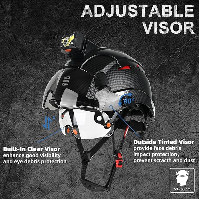 Safety Helmet Hard Hat with Detachable Headlamp Light and Visor Construction Hardhats for Men ANSI/ISEA Z89.1 Certified