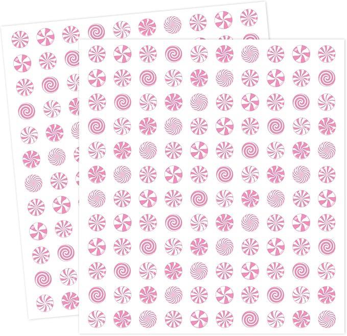 JarThenaAMCS 2400 Pcs Christmas Mini Sticker Paper Decal Xmas Pink White Peppermint Candy Self-Adhesive Sticker for Envelope Scrapbook Gift DIY Supplies, 0.5 in