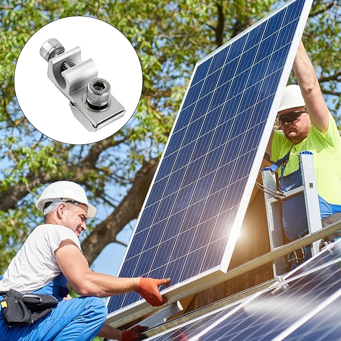 16 Pcs Solar Panel Grounding Lugs, Stainless Steel, Silver, Mount Bracket, Solar Grounding Clips