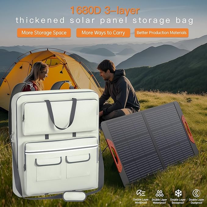 1680D Waterproof Solar Panel Storage Bag, Compatible with Jackery SolarSaga 100W 100X200W, Suitable for 2 Solar Panels, 3-in-1 Multifunctional Backpack (Handheld/Slanted/Backpack)