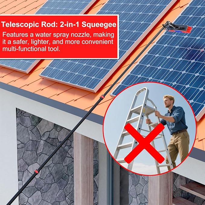 Water Fed Pole Kit, Solar Panel Cleaning Kit, Telescopic Cleaning Brush, High Altitude Cleaning Telescopic Brush for Window & Solar Panel, Water Fed Poles Kit with Squeegees(36FT/10.8M)