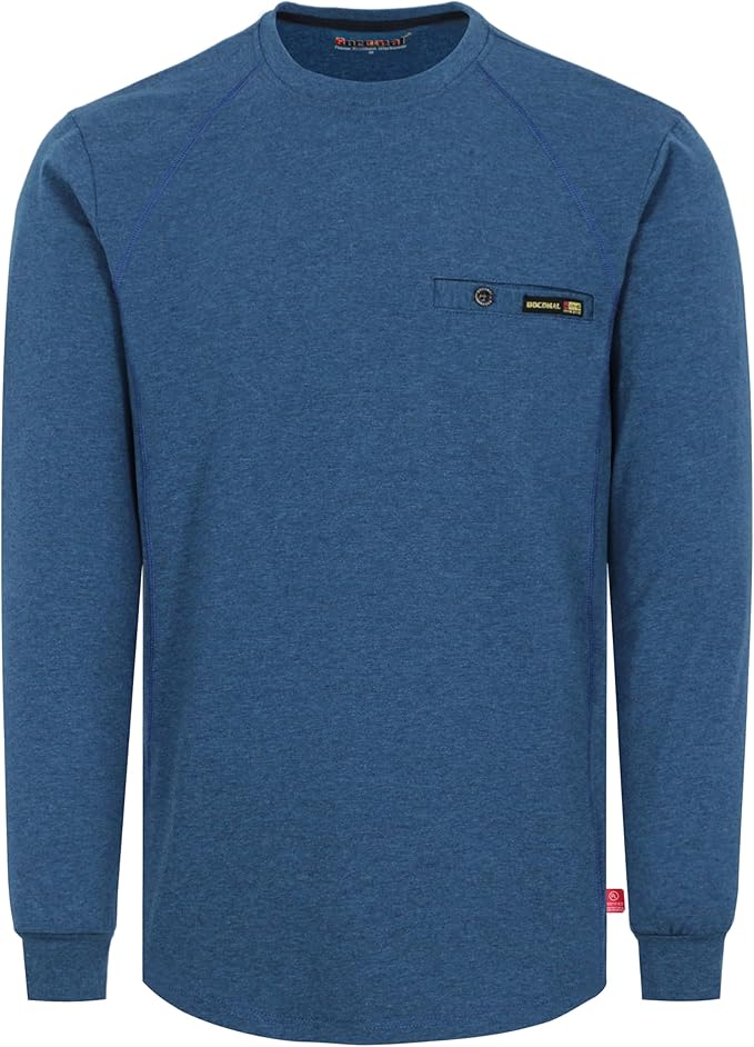 BOCOMAL FR Shirts for Men Melt Pocket Lightweight Crew T-Shirt NFPA2112/CAT2 Fire Resistant Work Shirt