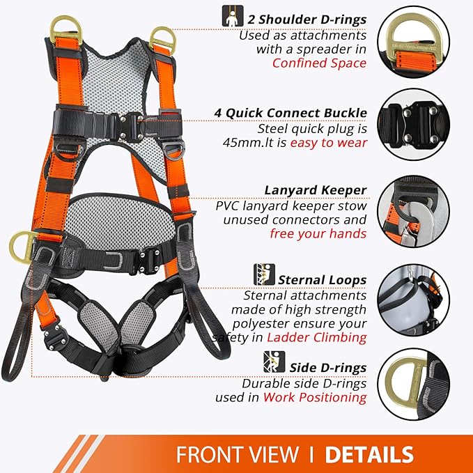 Safety Harness Fall Protection Upgrade 4 Quick Buckles Construction Full Body Harness 6 Adjustment D-ring