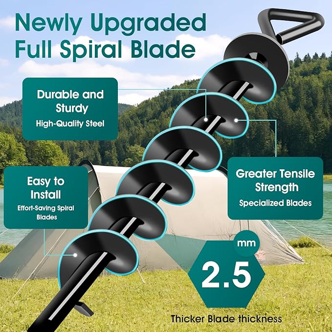 Ground Anchors Screw in, Heavy Duty Ground Trampoline Stakes High Wind Tent Stakes for Tent, Trampoline, Gazebo, Carport, Trap Anchor, Canopies, Swing Set