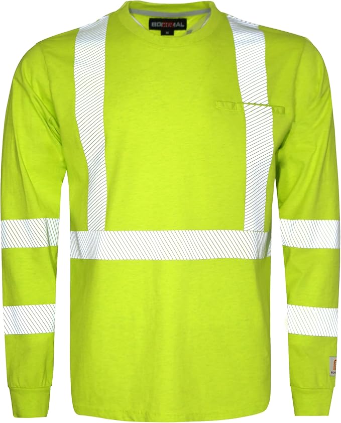 BOCOMAL FR Hi-Vis Shirts 6oz Lightweight High Visibility Reflective Flame Resistant/Fire Retardant Shirt Men's Safety Shirts