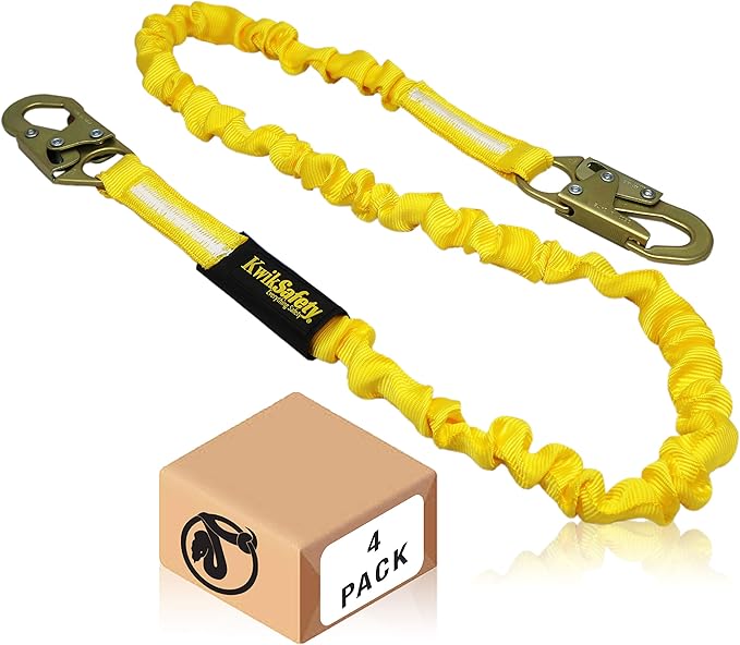 KwikSafety - Charlotte, NC - Rattler [4 Pack] Internal Shock Absorber Single Leg 6ft Safety Lanyard OSHA ANSI Fall Arrest Protection Equipment Snap Hooks Construction Arborist Roofing