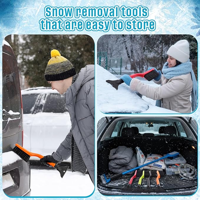 Uiifan 6 Pcs 16 Inch Winter Car Snow Brush Set Ice Scraper and Snow Brush for Car Windshield, Soft Bristle Head, 2 in 1 Winter Removal Tool for SUV and Truck Multi Functional Accessories Gift