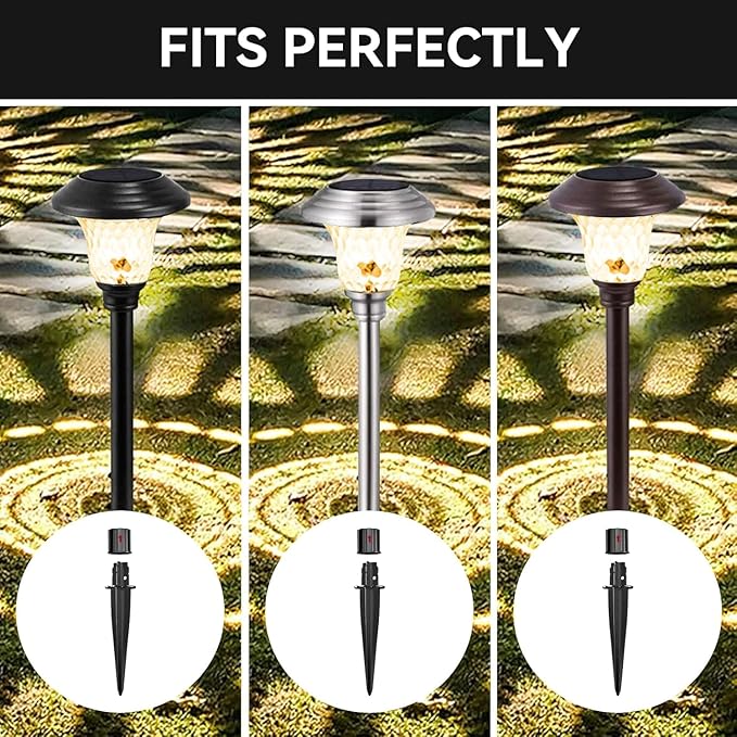 8 Pcs 5.3 Inch Solar Light Stakes Landscape Light Stakes Metal Replacement Spike Stakes for Garden Pathway Yard Ground Lights Patio Lamps Pole Umbrella Outdoor