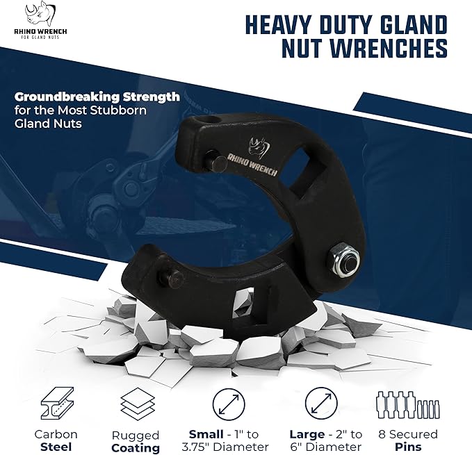 Rhino Gland Nut Wrench - Set of 2 Hydraulic Cylinder Spanner Wrench Adjustable - Spanner Wrench Set Includes Gloves, Microfiber Towel, Pins & Allen Wrenches, Suitable for Farm & Construction Equipment