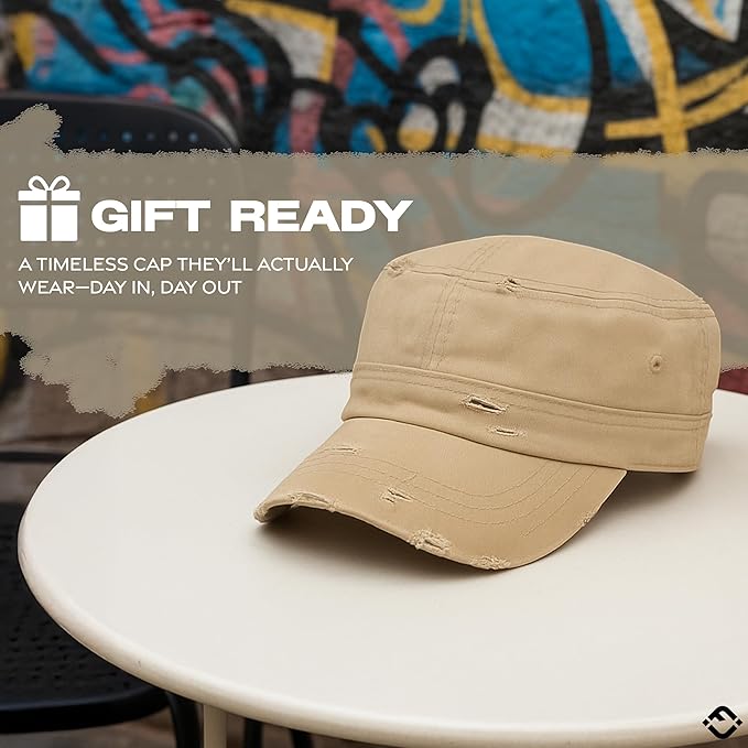 Funky Junque Distressed Military Hat – Newsboy Hats for Women, Short Brim Army Baseball Cap, Womens Cadet Hat Trendy Style