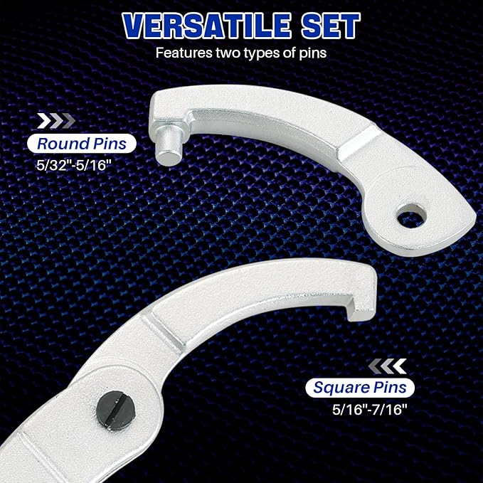 DASBET 8pcs Adjustable Pin Spanner Wrench Tool Set, C-Shape Pin Hook Wrenches with Changeable Head for Pipes Heating Cars, Spanner Nut Wrench for Suspension System, 3/4" to 6-1/10"