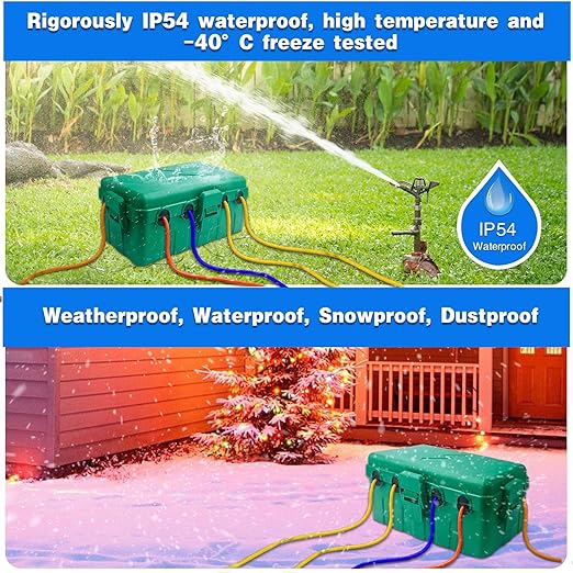 Hrensaw Medium Outdoor Electrical Box(10.6x5.5x4.5inch),IP54 Waterproof Extension Cord Cover w/6 Cable Entry,Weatherproof Connection Box Protect Power Strip,Timer,Plug,Holiday Lights,Green