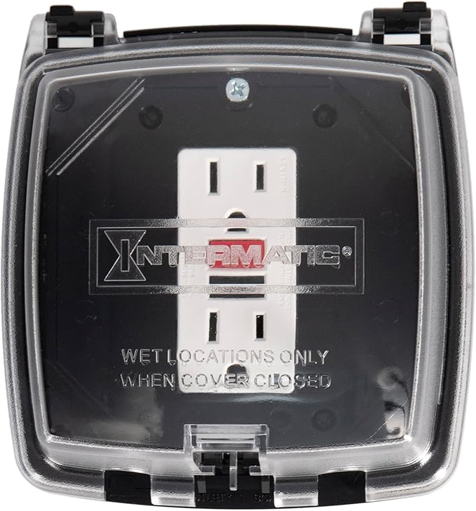 Intermatic WP1020C 2-1/4” Deep Weatherproof Outlet Cover – UV Stabilized Clear, GFCI & Duplex, Vertical Mount, UL Certified – Fits Single Device Only for Larger Double-Gang 4” x 4” Boxes