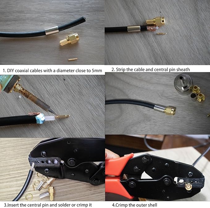SMA Connector and SMA Crimping Tool Kit, SMA Crimper and 10pcs SMA Male Crimp Connector&10Pcs Female Crimp Connectors for RG58 WIFI Antenna Extension Cable