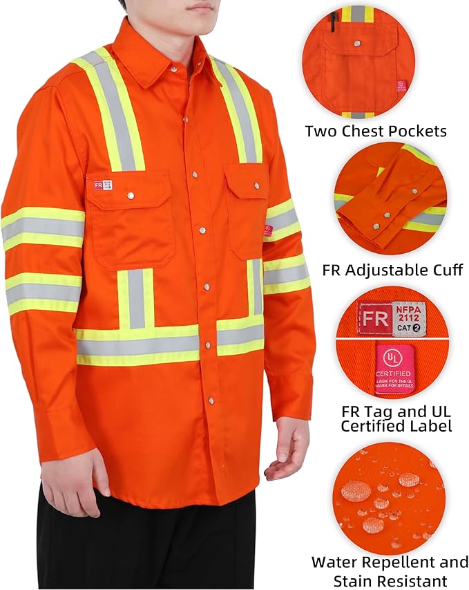 TICOMELA FR Shirts for Men High Visibility/Hi Vis Flame Resistant/Fire Retardant Shirt 6.5oz Men's Welding Shirts