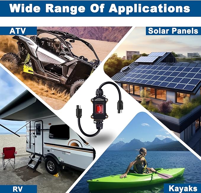 12V Inline Power Switch, IP67 Waterproof SAE to SAE Cable with On/Off Switch, 14AWG Heavy Duty Quick Connect/Disconnect for Solar Panels, RVs, Motorcycles, and More