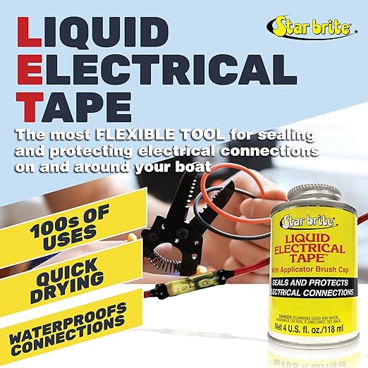 STAR BRITE Liquid Electrical Tape with Applicator Brush Cap - Superior Adhesion & Flexible Protection for Frayed Cables, Terminals & Electric Splices - Clear 4 fl oz. (084108B)