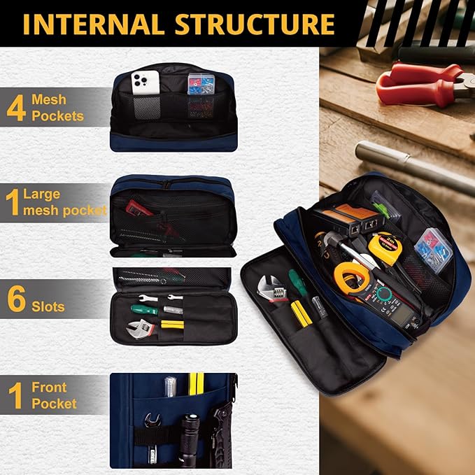 Tactical Tool Bag for Men,Wide Mouth Tool Pouch with Water-Resistant, Multi-purpose Range Bags with Zipper Handle,Heavy Duty Small Tool box organizer for Repairman, Carpenters, Handyman