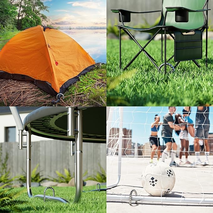 Happin® Trampoline Stakes, Trampoline Accessories, Ground Stakes Heavy Duty, Ground Anchors Screw in, Rebar Stakes, Tent Anchors, Yard Spikes, Galvanized Steel (8 Pack, Silver)