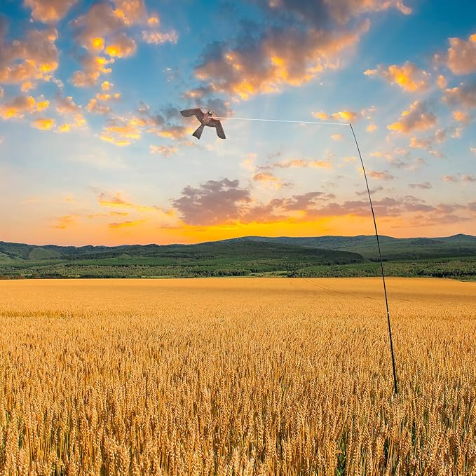 eyijklzo Bird Scarer Flying Kite Crops Farm Flying Bird Hawk Flying Kite with 4m Telescopic Pole