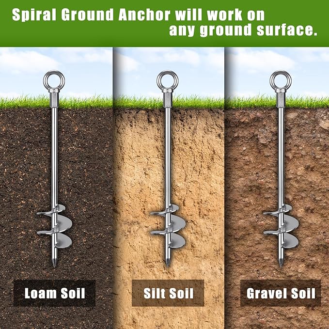 Dolibest 18" Heavy-Duty Ground Anchors Screw in, 3" Wide Spiral Earth Anchors for Swing Set, Wind Resistant Mobile Home, Trampoline, Sheds - Fully Welded Ground Anchors-Set of 2
