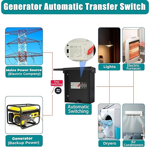 Automatic Transfer Switch, 50 Amp 3 Pole Auto Transfer Switch for Home Generator, 120/240-Volt 12,000W Stronger Stability, for Outdoor and Indoor with Ground, General 60HZ (50A-3P-10"x8"x4")