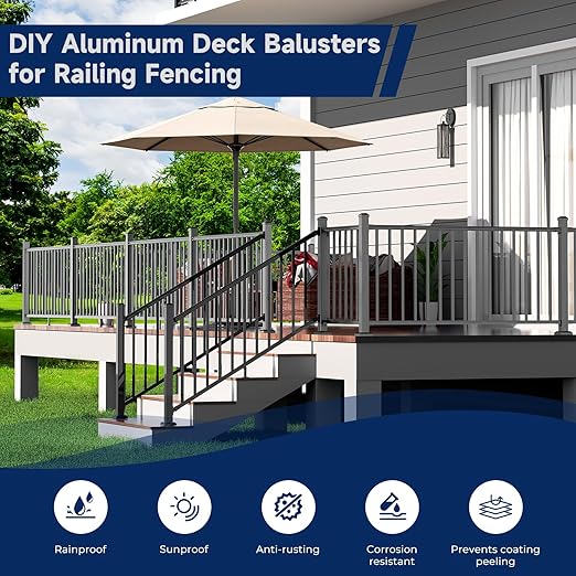 Egadis 2.56 in. x 2.56 in. x 42 in. Porch and Deck Railing Post with Screws, Aluminum Railing Post, Textured Outdoor AAMA 2604 Powder-Coat Finish Stair Post for Decks, Porches & Balconies (1 Post)