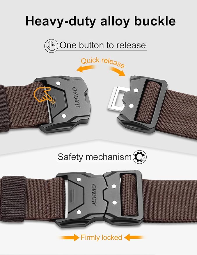 JUKMO Quick Release Tactical Belt, Military Work 1.5" Nylon Web Hiking Belt with Heavy Duty Seatbelt Buckle