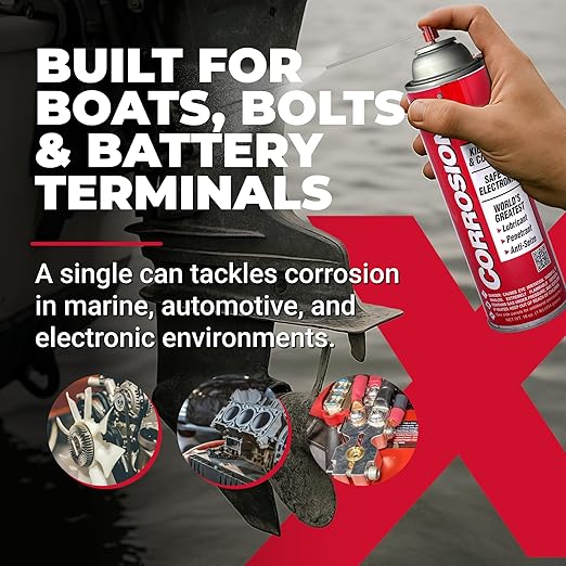 CorrosionX Rust Inhibitor, Industrial-Strength Dielectric Corrosion Prevention, Lubricant & Penetrant for Marine, Automotive, Electronics & RV Use, Protects Bolts, Cables, Engines, Parts, 16oz Aerosol