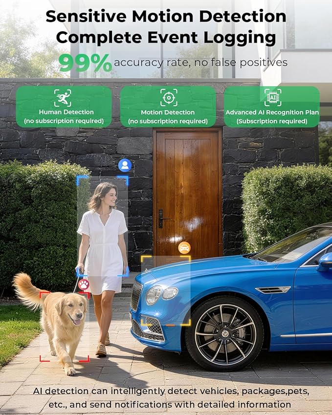 Solar Security Cameras Wireless Outdoor, 5G&2.4GHz Cameras for Home Security, 2K Solar Outdoor Camera, Color Night Vision, AI Human Detection, 2-Way Talk, Siren Alarms (4-Pack)