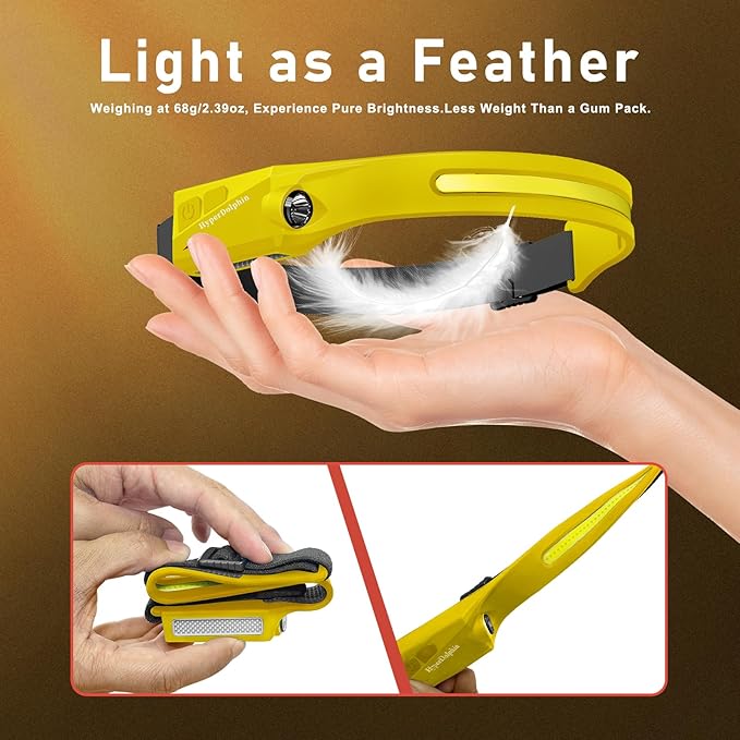 Headlamp Rechargeable LED (2-Pack, Yellow) 230° Wide Beam, USB-C Lightweight Head Lamp, Long Runtime, Water-Resistant for Camping, Hiking, Running, Fishing, Repair Work