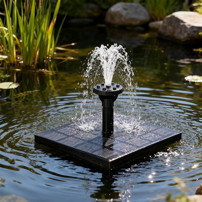 Solar Fountain Pump, 7V 1.4W Solar Fountain Pump for Bird Bath, Solar Water Pump Monocrystalline Silicon Square Floating for Garden, Ponds and Outdoor