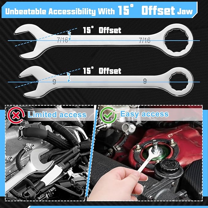 20Pcs Ultra-Thin Standard Metric and SAE 4mm-11mm & 5/32"-7/16" Mini Wrench Set Stainless Steel Open End and Box End Combination Wrench Set with Circle Ring,Gate Clip in Pouch