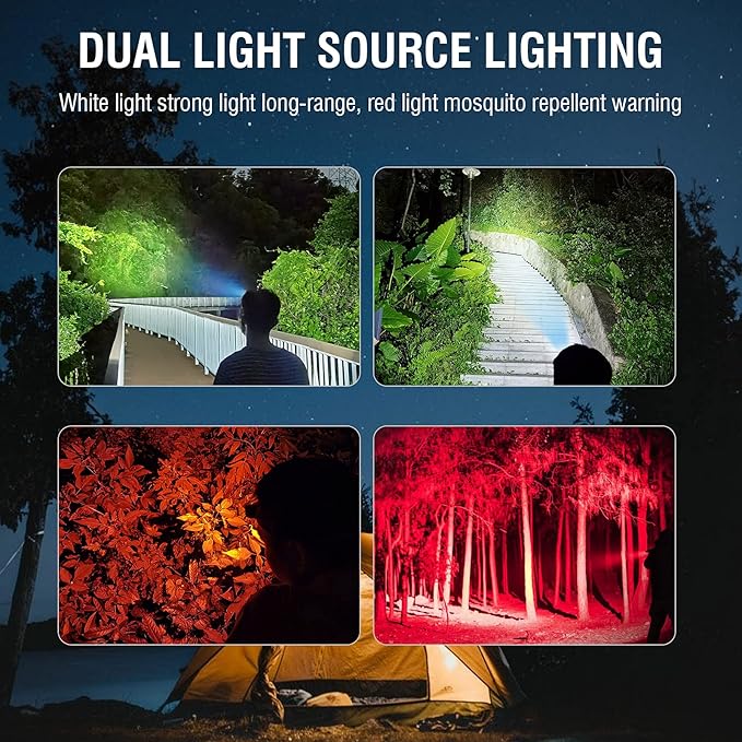 BORUIT RJ-3000 LED Rechargeable Headlamp,3 Modes White and Red LED Hunting Headlamps,Super Bright Tactical Flashlight Red Light Head Lamp for Running Camping Hiking Fishing