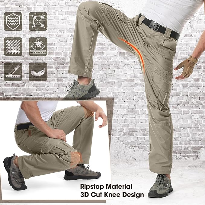 IGOLUMON Men's Ripstop Tactical Pants Breathable Stretch Cargo Pants Outdoor Lightweight EDC Work Hiking Pants Zipper Pockets