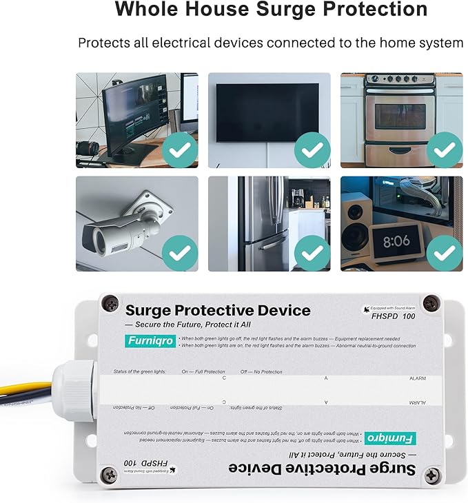 FHSPD100 Whole House Surge Protector FS100 Surge Protector Whole House Surge Protection Device Rated for 100,000 Amps, Whole Home Surge Protector, Indoor/Outdoor Use, 120/240V