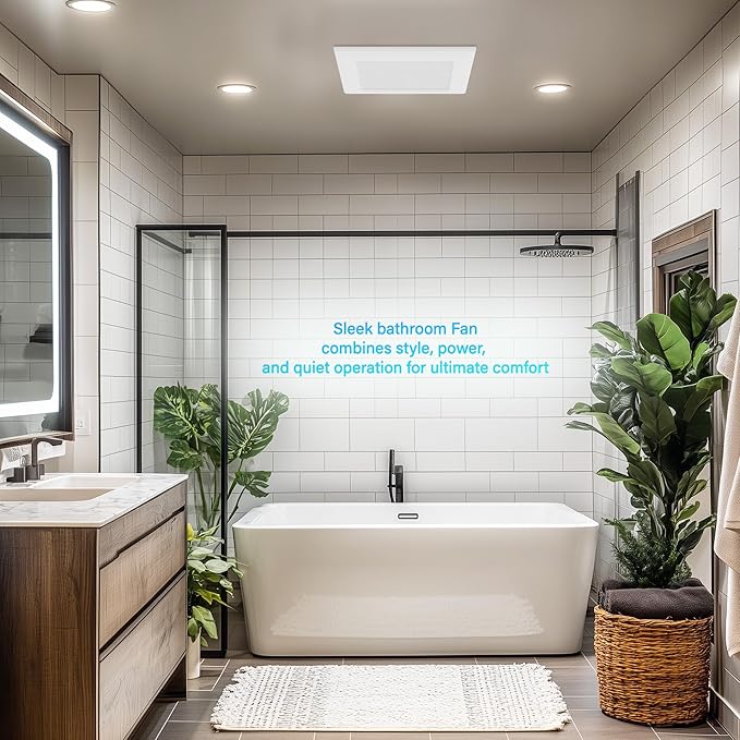 Bathroom Exhaust Fan with Humidity Sensor: 100CFM Ventilation Fan for Bathroom and Home, Auto-Adjusts for Moisture Control, Ultra-Quiet 1.2 Sones, Dimmable & Wet Rated, ETL Certified