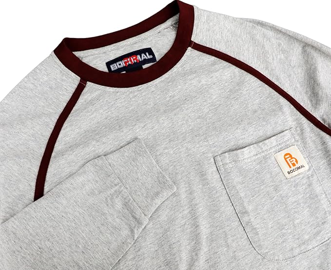 BOCOMAL FR Shirts for Men Crew Neck Long Sleeve 5.5oz Light Weight Flame Resistant/Fire Retardant Clothing Shirt