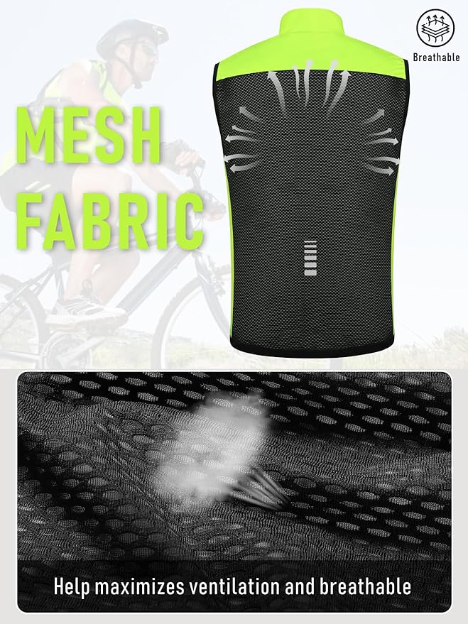 qualidyne Men's Cycling Vest Full Zip Windproof Bike Tank Top Reflective Sleeveless Cycling Jacket