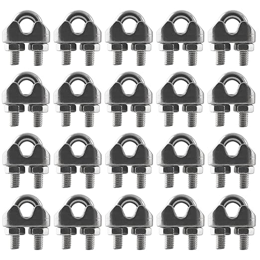 HSTECH 20PCS 1/8 Inch M3 304 Stainless Steel Wire Rope Cable Clip Clamp, Used for Anything That Involves Cable Clips: Rigging, Temporary Guardrail Systems, Securing Loads, Hanging Banners Or Flags