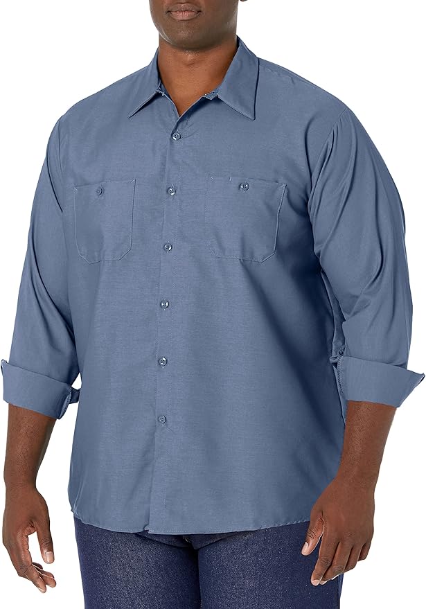 Red Kap Men's Long Sleeve Industrial Work Shirt | Moisture Wicking Button Up, Wrinkle Resistance Fights Fading & Stains