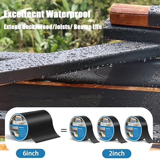 Deck Joist Tape 6''×50', 4 Pack Weather-Resistant Joist Tape for Decking, Waterproof Seal Antiseptic Butyl Decking Tape,Self-Adhesive Flashing Joists Tape for Wood Decks Beams Roof