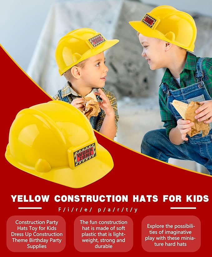 2 Pcs Kids Plastic Hard Hat Yellow Construction Worker Hat Construction Helmet Toy for Boys Girls Role Play Dress Up Costume Accessories