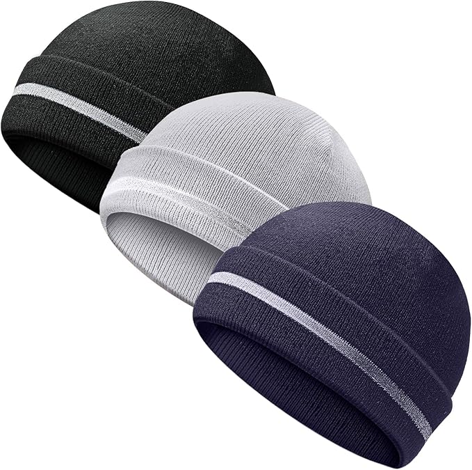 Reflective Knit Hat Safety Beanies Adult High Visibility Beanie Neon Winter Knit Caps with Reflective Stripe