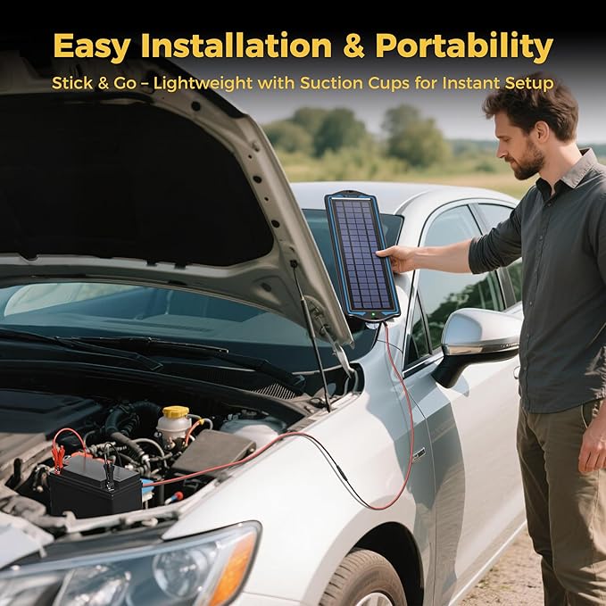SUNAPEX 12V Solar Battery Charge: 5W Waterproof Portable Solar Panel Kit - Battery Maintainer Trickle Charger - with Upgrade Built in Charge Controller for Car Boat RV Trailer Automotive Motorcycle