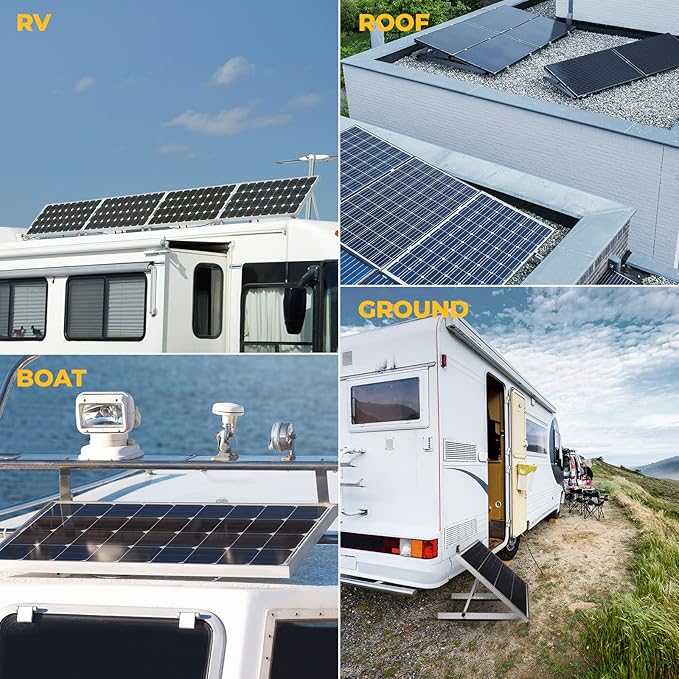 BougeRV 58in Adjustable Solar Panel Tilt Mount Brackets with Foldable Tilt Legs, Mounting Support for 180-400W Solar Panels on Roof, RV, Boat, and Off-Grid