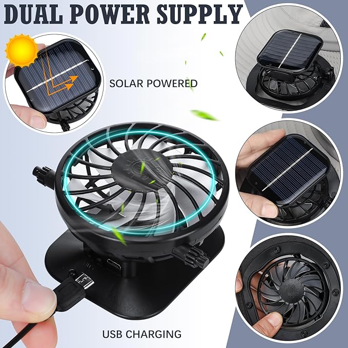 2 Pcs Solar Fan Hats Wide Brim Fishing Hats with 2 Solar Fan and Removable Face Cover Cooling Buckets for Men Women