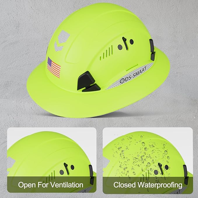 Full Brim Hard Hat ANSI Z89.1 Type 1 & OSHA Certified Safety Helmet with Glasses and Cooling Towel,with 6-Point Suspension & Adjustable Vents