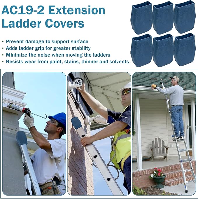 6 Pack AC19-2 Extension Ladder Covers Fit for Werner Extension Ladders, Ladder Pads Fit All Werner Ladders Except 500, D500, D7136-2, D7140-2 & MT, Ladder Stabilizer Bumpers Rubber End Caps Mitts